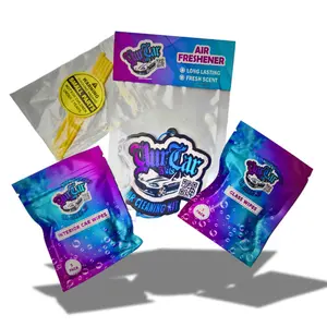 Car Wipe Down Car Cleaning Kit with 5 Pack of Window Wipes, Interior Wipes, Quality New Car Air Freshener & 5 Pack Q Tip Detail Brushes