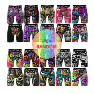 Men's Fashion Scrawl Printed Boxer Briefs - 6 pcs Soft Breathable Moisture Absorbent Elastic Waistband for Home Office Sports All People Men's Underwear Performance Boxer Briefs for Men Day - Fabric Menswear Socks