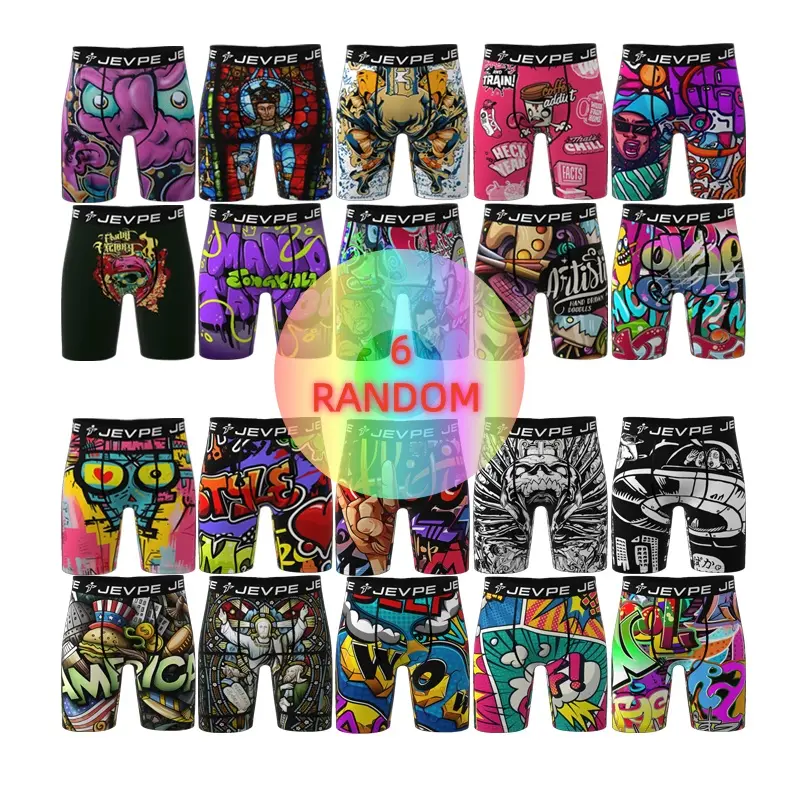 Men's Fashion Scrawl Printed Boxer Briefs - 6 pcs Soft Breathable Moisture Absorbent Elastic Waistband for Home Office Sports All People Men's Underwear Performance Boxer Briefs for Men Day - Fabric Menswear Socks