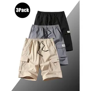 Men's Letter-Patched Drawstring Waist Pocketed Cargo Shorts, Regular-Fit Casual Summer Bottoms for Daily Wear, Pocketed Men's Shorts