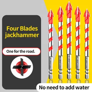 OUDISI 6/8/10/12mm Four-Flute Cross Drill Bit Set High-Hardness Tungsten Carbide Alloy Drill Bits Multi-Purpose Impact Drill Bits Suitable for Dry Drilling in Porcelain, Ceramics, Glass, Marble, Concrete, and Stainless Steel Blades Tool Accessories