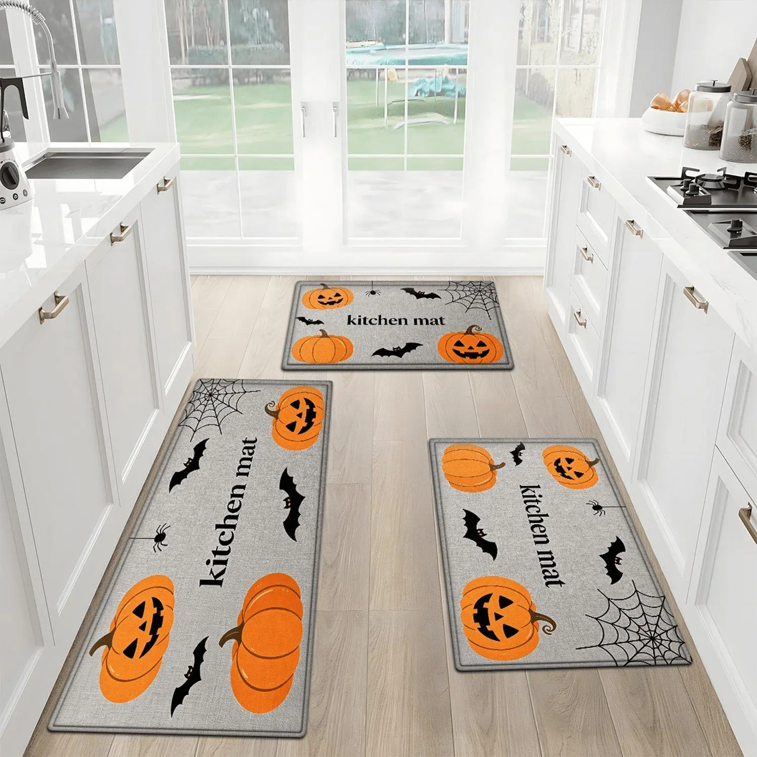 1pc Halloween Orange Pumpkin Flannel Soft Kitchen Floor Mat, Kitchen Mat , Washable Home Kitchen Door Mat, Bathroom Door Mat, Bathroom Floor Mat, Bathroom Absorbent Floor Mat