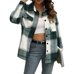 Womens Fall Outfits Fashion Clothes hackets Flannel laid Button wn Long leeve hirts Jackets 2024 Womenswear Coats