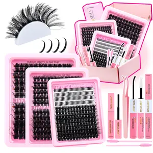 RITALASH 566Pcs Lashes Clusters Kit with Glue and Removers, D Curl Volume 150D+200D Thick+Spiky Lashes Extension, 12-22mm Thick Extension Eyelashes DIY Individual False Eyelash Kit DIY at Home Easily