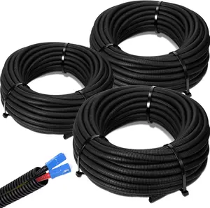 DC Sound 3-Pack 1/4", 3/8", 1/2" x 100 Feet Each Split Wire Loom Convoluted Tubing