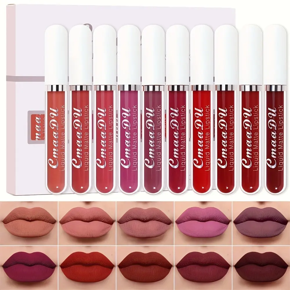 10-Piece Matte Lipstick Set, Kit, Lip Products Makeup, Matte Lip Glaze, Velvet Mist Liquid Lip Color, Long-Lasting Waterproof Sweatproof, Non-Sticky, Perfect Gift, Makeup, Gloss