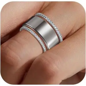 2-Pack 14K Gold Plated Stacking Rings CZ Sparkle Band for Smart Rings, Womens Thin Stackable Rings fashion ring