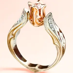 Elegant Rose Flower Ring for Women – Vintage Boho Style with Cubic Zirconia, for Daily Wear, Statement Party Jewelry for Evening, Wedding, Festival , Engagement Rings