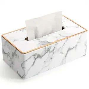 PU Leather Napkin Holder Cover, Marble Pattern Paper Towel Dispenser Container, Bathroom Office Hotel Car Home Decor Accessories