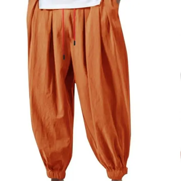 Men's Baggy Linen Harem Pants, Solid Color Wide-Leg Fit, Lightweight & Breathable for Summer Casual Wear