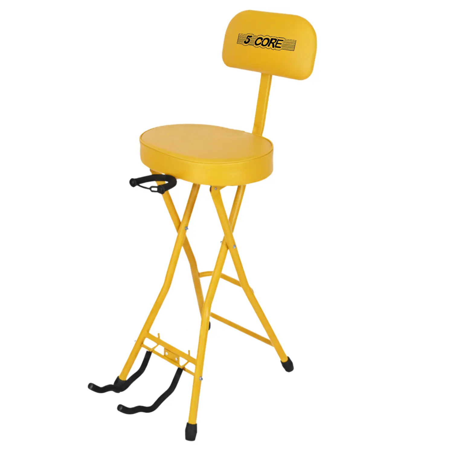 5 CORE Guitar Stool Adjustable with Back Support Foldable Musician Chair & Foot Rest for Acoustic, Electric, Bass Padded Seat, Ideal Guitar Stools for Adults Yellow