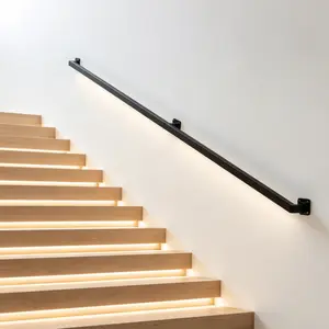 Home Indoor 6/8/10/12FT Stair Railings , Wall-Mounted Metal Hand Rail for Indoor, Modern Black Metal Staircase Hand Rails 500lbs Load Capacity, Industrial Wall Mounted Handrails Outdoor for Loft Porch Deck