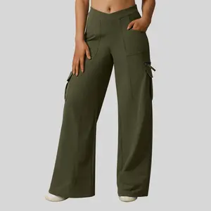 OQQfitness Womenswear Cargo Pants High Waisted Casual Maxi Pants #SummerVibes Minimalist WideLeg Y2K Baggy Streetwear with 6 Pockets Bottom
