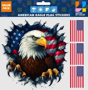 American Flag Decals (Pack)  Waterproof Bald Eagle Sticker  No Fade, Patriotic Decals for Vehicles, Truck Car, Laptop, Bike, RV, Trailer, Golf Carts, Water Bottles, Rear Window (Style )