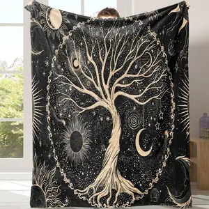 Tree Pattemn Flannel Blanket, 1 Count SoftComfortable Warm Throw Blanket with StorageBag, Cool Bedroom Bedding Blankets for HomeOffice Travel Camping