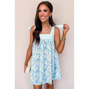 Blue floral patchwork mini dress