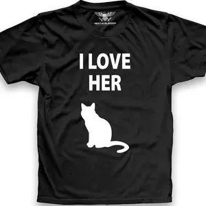 I Love Her Cat Silhouette, T-Shirt  Preshrunk Cotton Printed on Front Item No. NL-3173