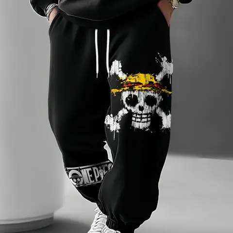 Unisex Anime Print Drawstring Waist Jogger Pants with Pockets, Casual Sweatpants for Fitness & Daily Wear, Streetwear Bottoms