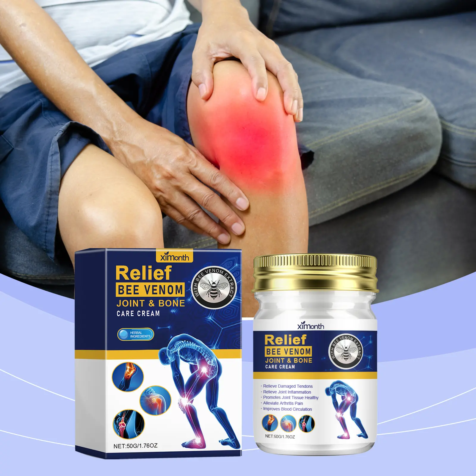 Pain Relief Cream with Bee Venom & Glucosamine - Joint Support Treatment for Neck, Back & Knee, Soothing Therapy for Personal Healthcare & Wellness