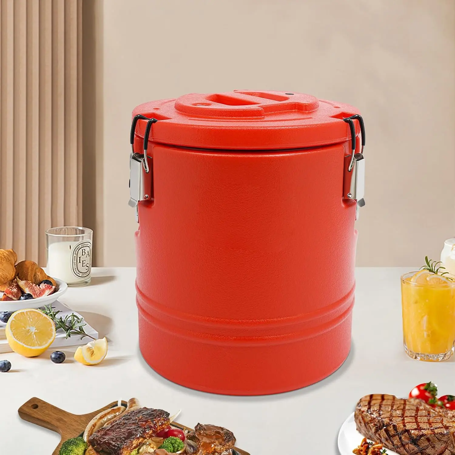 15.9QT Insulated Soup Container 4 Gallon Commercial Food Warmer for Hot&Cold Food, Hot Box for Catering, Food Cooler Soup Carrier for Restaurant, Canteen 6H Insulation Time (Blue) Tableware Red Brown