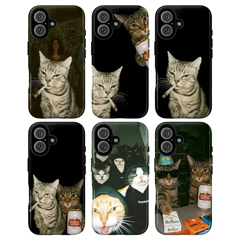 Funny Smoking Cat Phone Case – Cool Vintage Cat Art Aesthetic Design | Quirky Dark Humor Style | Durable Tough Protective Cover | Trendy Gift for Cat Lovers & Art Fans | Compatible With iPhone 11–17