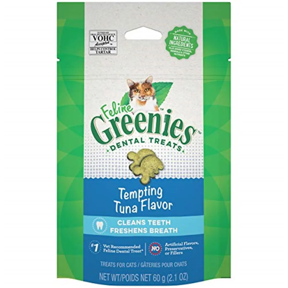 212 MAIN Greenies Feline Adult Dental Cat Treats - 2.1 oz Tempting Tuna Flavor, Natural Ingredients, Vet Recommended, Healthy Teeth, Crunchy Texture, Breath Freshening