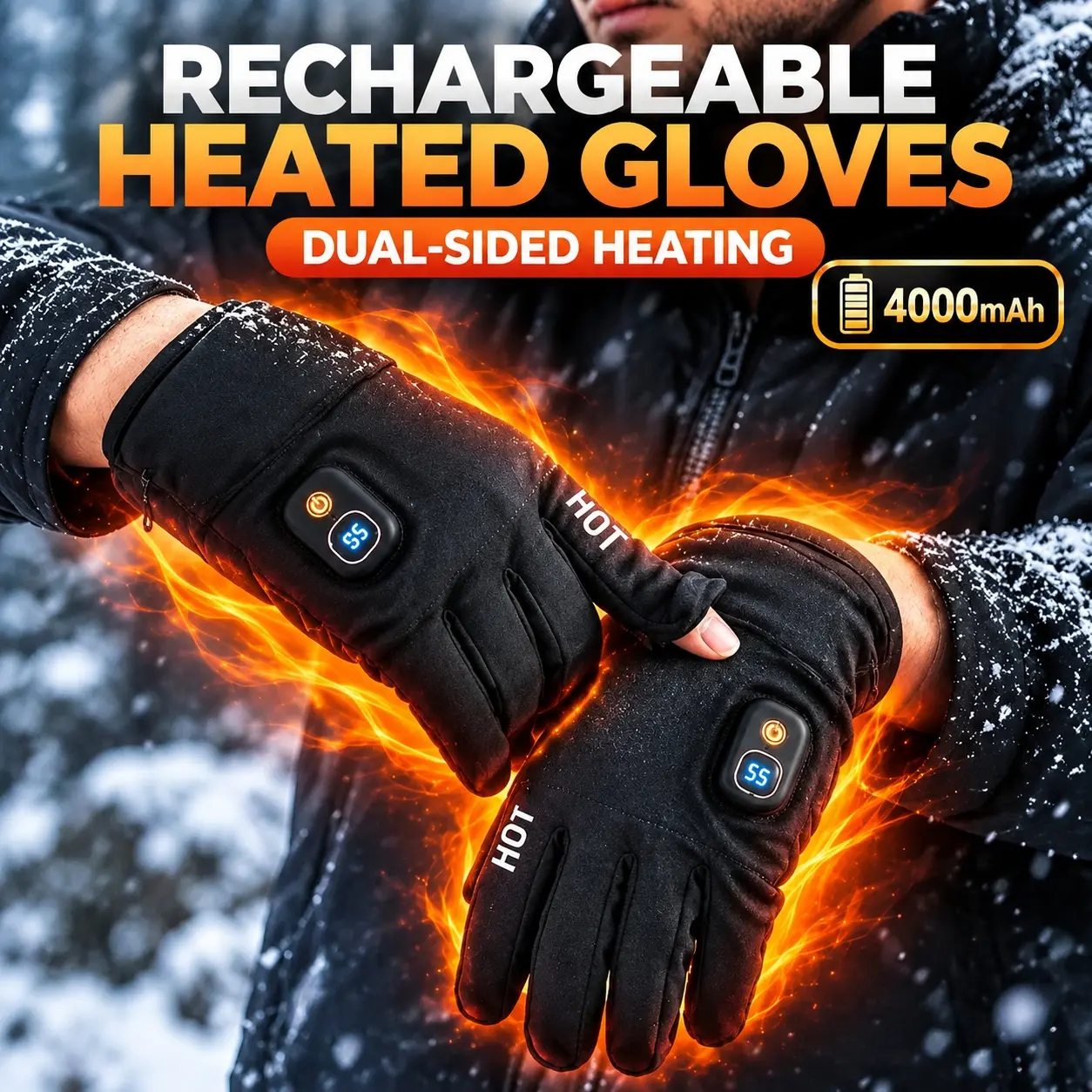 Rechargeable Heated Gloves for Men and Women, 3000mAh Battery, 5 Heat Settings, 360° Hand Heating, Touchscreen Winter Gloves, Detachable Design for Cycling and Outdoor Activities