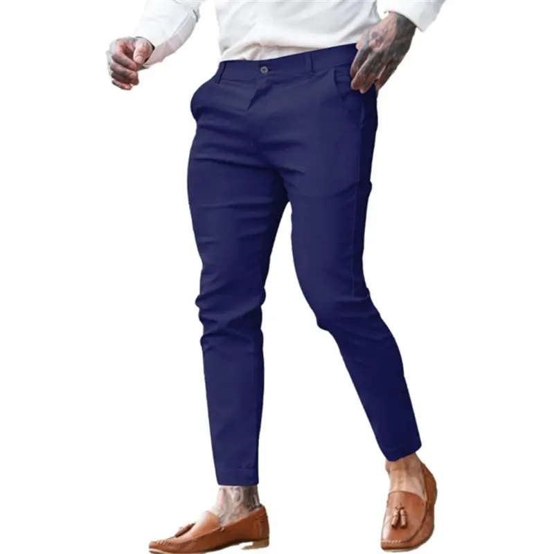 Men's Twill Cotton Stretch Fashion Youth Street Slim Fit Pencil Tappered Slim Fit Stretch Casual Chinos