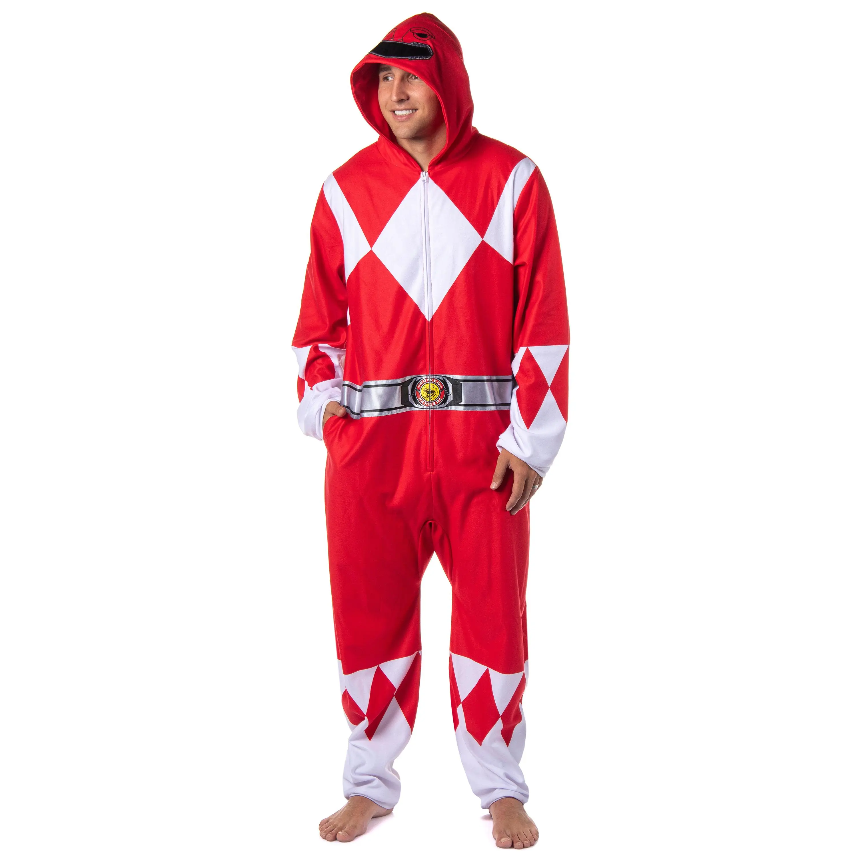 Power Rangers Union Suit Adult Hooded One Piece Footless Pajama Costume for Men Women Power Rangers Union Suit Adult Hooded One Piece Footless Pajama Costume for Men Women