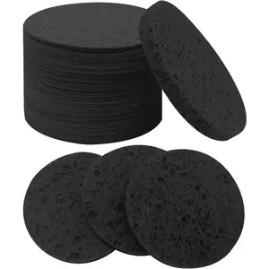 50-Count Large Compressed Facial Sponges for Estheticians,Daily Cleansing and Gentle Exfoliating- 100% Natural Cellulose Spa Sponge Perfect for Removing Dead Skin,Dirt and Makeup(Round 2.95",Black)