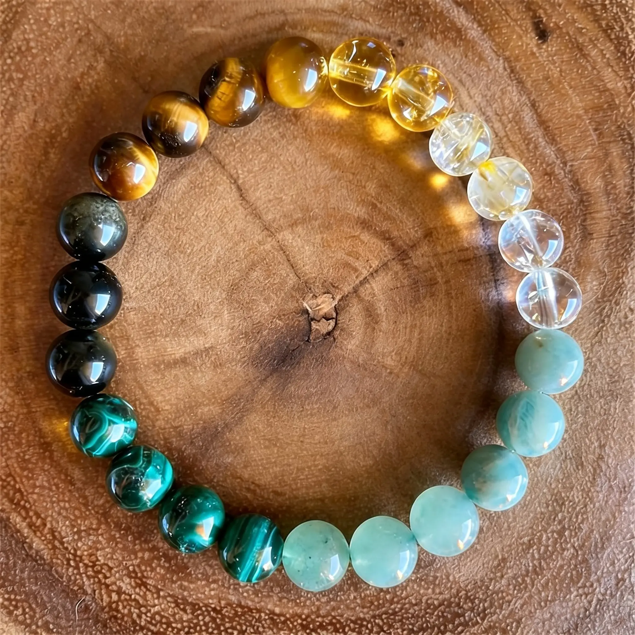 Money Attraction Crystal Bracelet Tiger Eye Citrine Malachite Aventurine Clear Quartz Elastic Beaded Bracelet Attract Wealth Abundance Prosperity Protection Healing Crystal Jewelry Gift for Men Women Daily Fashion Energy Bracelet