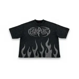 Rare Peace 'Metal Flames' Oversized Rhinestone Cropped Stud T-Shirt (Black) RT5048