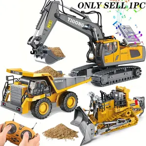 Alloy Remote Control Excavator Toy Car for Boys, Electric Digging Machine, 1:24 Scale, 9 Channels, Sound, Light, 2.4GHz, Requires 2aa Batteries