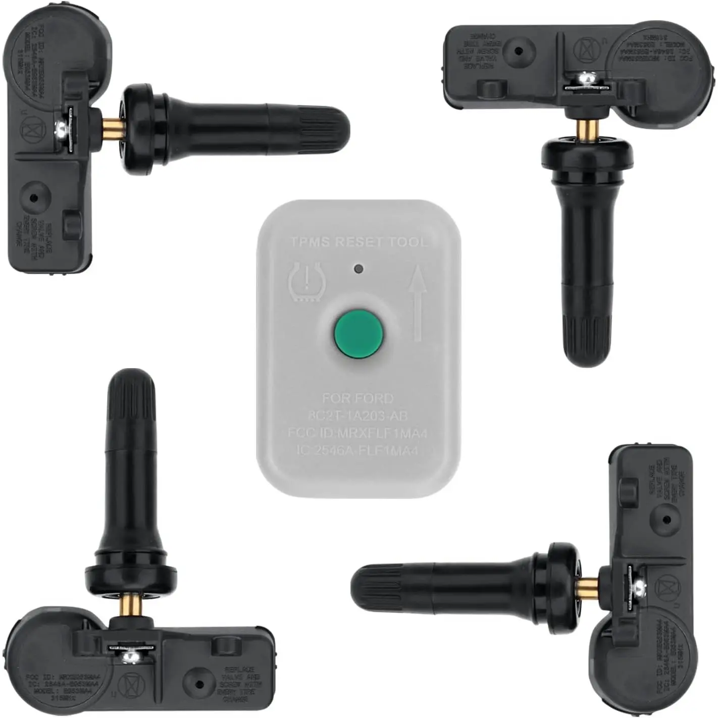 4-Pack 315MHz TPMS Sensor DE8T-1A180-AA with 100% Tested Relearn Tool, High-Temperature Resistant, Waterproof, Ultra-High Performance, Pre-Programmed, Shockproof, Small & Portable, Up to 10 Years Lifespan, for Ford, Lincoln Models