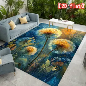 2D flat large velvet carpet, featuring a colorful floral painting. Suitable for patio RV camping, balcony picnic area, outdoor decoration, home decoration, game room entrance mat.