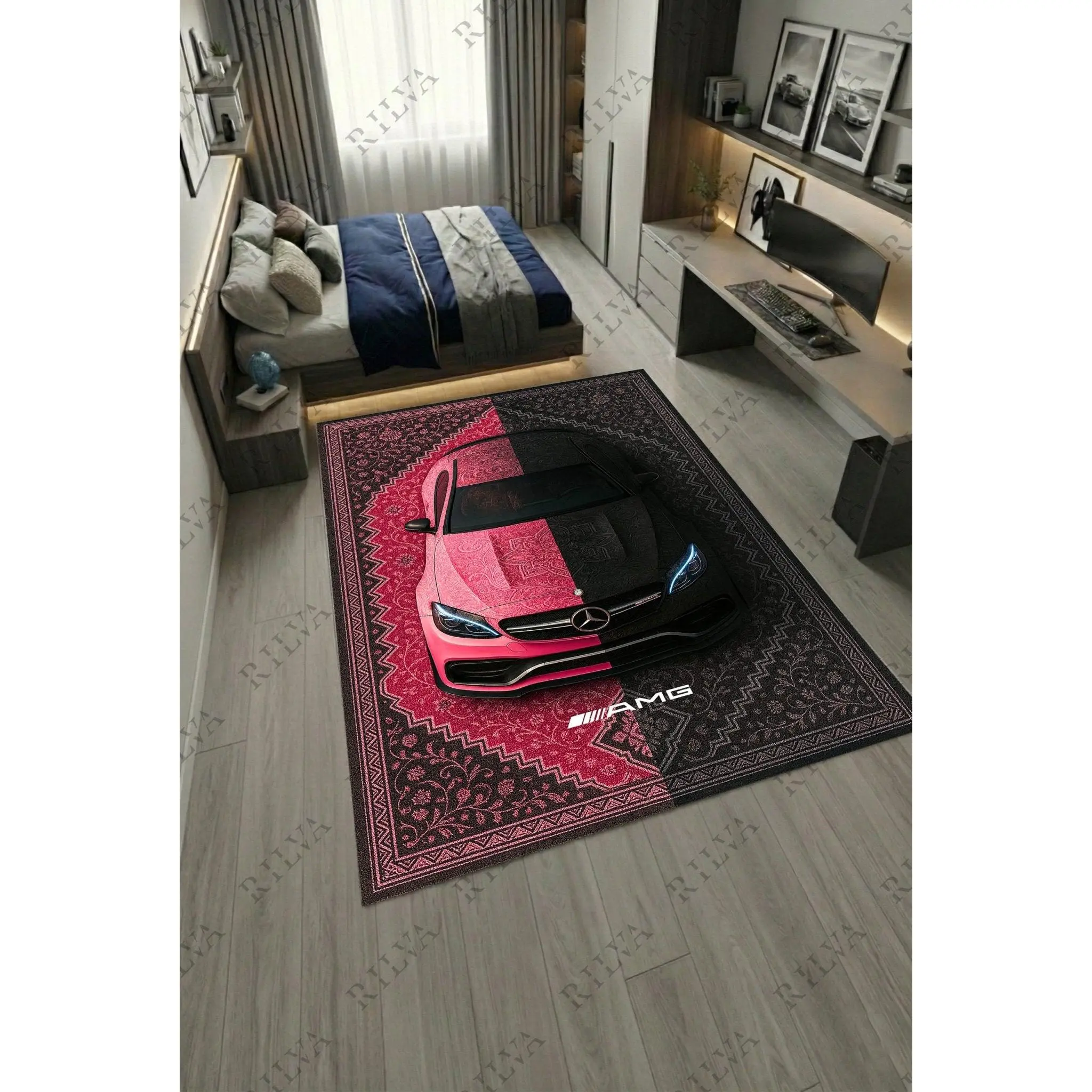Mercedes C63 S AMG Car Rug – Retro Persian Style Floor Rug | Exclusive Automotive Design