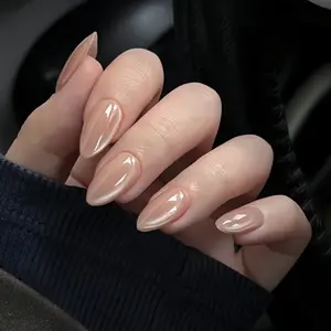 Upgrade Your Nail Style 24pcs Medium Long Almond Shape Minimalist Nude Color False Nails, High-End Look, Suitable for Daily Wear