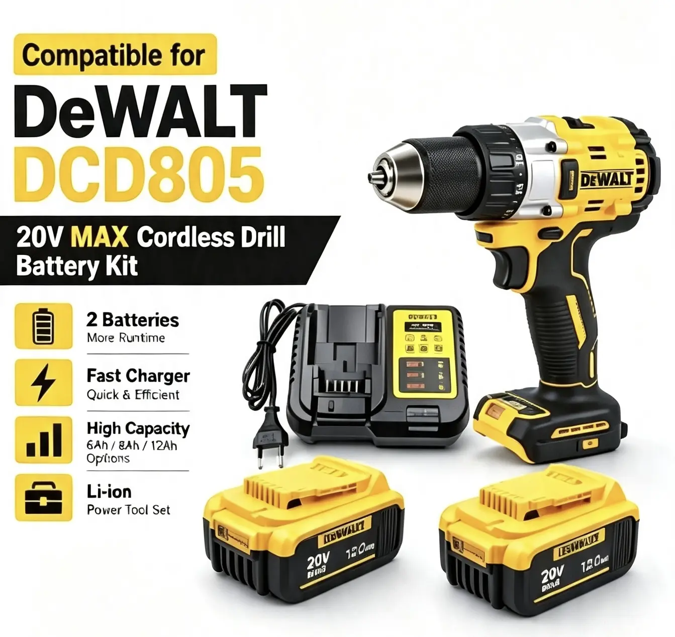 DEWALT DCD805 Brushless Motor Percussion Drill - Lithium-Ion, Compact, Multi-Function Naked Tool for Home and Professional Use