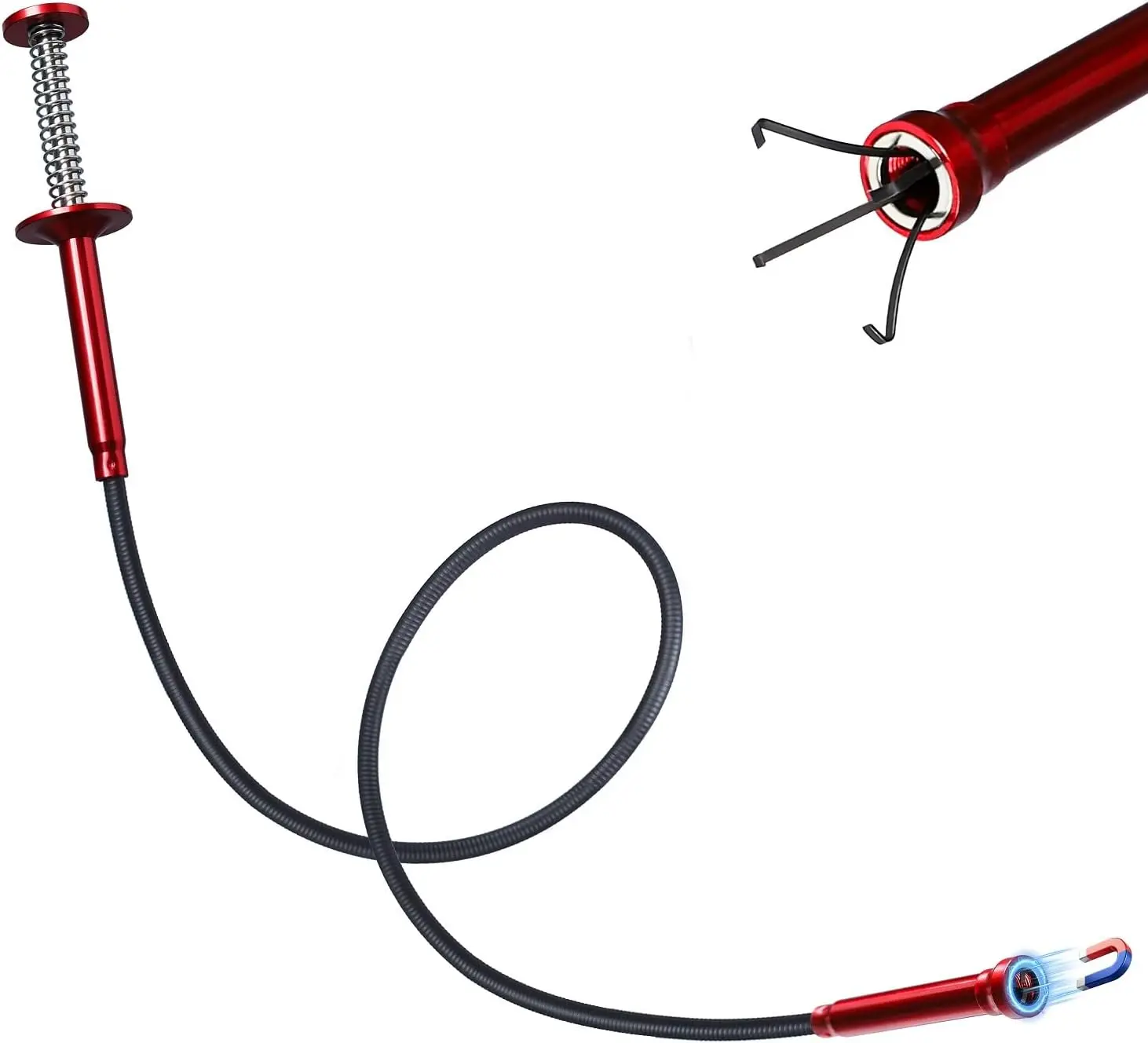 Grabber Reacher Tool, Flexible Magnetic Pickup Tool with 4-Claw Gripper & Spring-Loaded Handle, Pickup for Bathroom, Engine Bay, Kitchen & Sewers (24 inch)