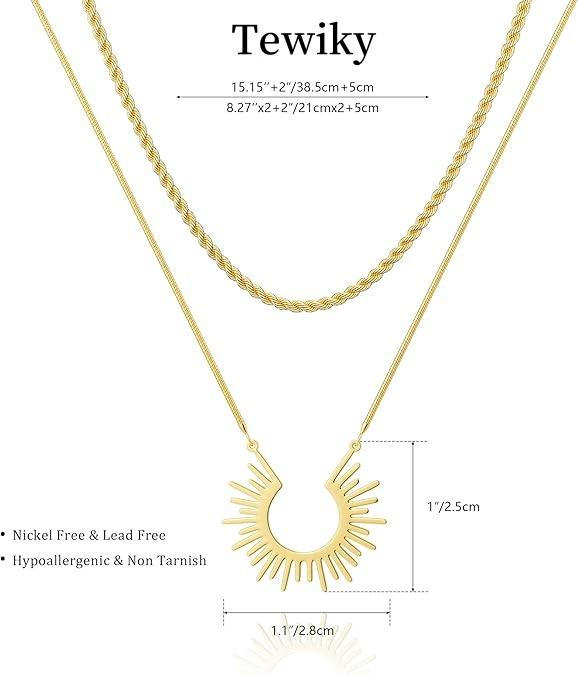Tewiky Sun Moon Pendant Necklace for Women Men, Golden CZ Dainty Cute Minimalist Shining Gemstone Turquoise Chain Choker Sunflower Jewelry Gifts