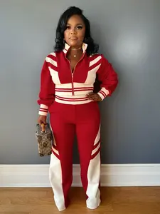 Women's Patchwork Print Zip Up Jacket & Pants Two-piece Set, Casual Long Sleeve Top & Trousers for Daily Wear, Ladies Fall & Winter Clothes, Casual Sportswear, Activewear Set