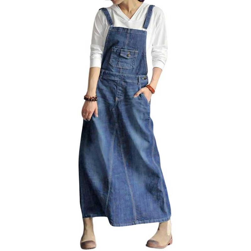 Chouyatou Women's Vintage Adjustable Strap Denim Overall Dress Distressed A-Line Pinafore Bib Jean Dress
