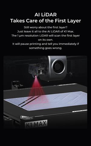 Creality K1 Max AI Fast 3D Printer with Al-assisted Carefree Printing, 600mm/s Printing Speed, 300x300x300mm Large Build Volume
