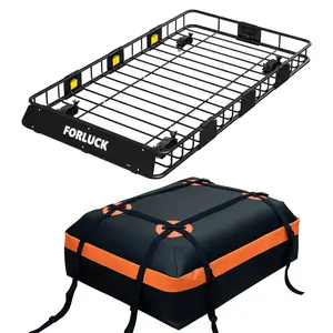 Forluck 64 x 39 x 5 Inch Universal 250 LBS Heavy Duty Roof Rack Cargo Carrier with Waterproof Bag, Extension Rooftop Cargo Carrier, Car Top Luggage Holder for SUV, Truck or RV Steel Construction