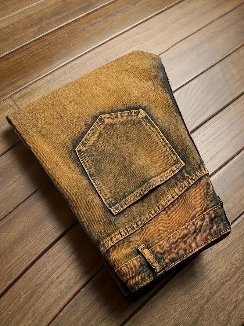 Men's Color Block Ripped Denim Jeans - Breathable, Slim-fit, Mid Waist Casual Cotton