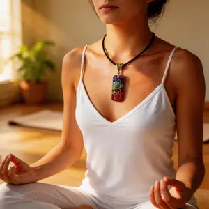 Natural Orgonite 7 Chakra Crystal Necklace for Anxiety Relief & Positive Energy | Reiki Healing Stone Pendant | Boho Spiritual Jewelry | Unisex Meditating Gift