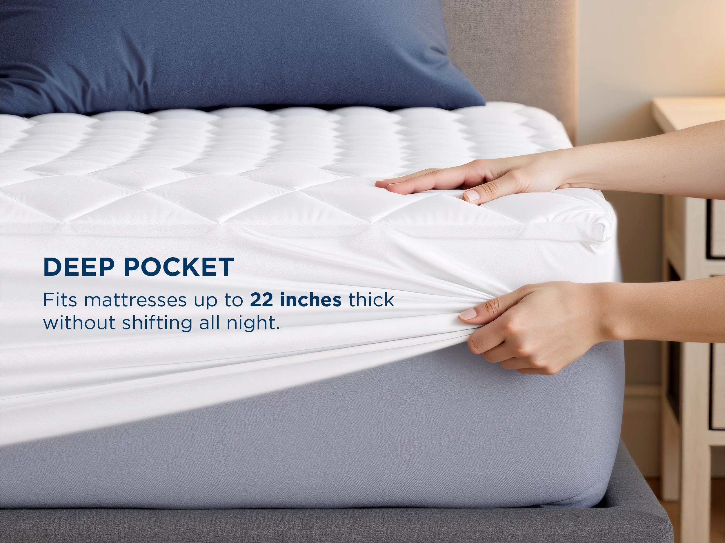 【Spring Glow Up】Bedsure  Mattress Protector, Quilted Waterproof Mattress Protector with Deep Pocket up to 22 Inches, Soft Breathable Noiseless Bed Pad Topper, Queen Bed Cover for Home, Bedroom, Hotel – White