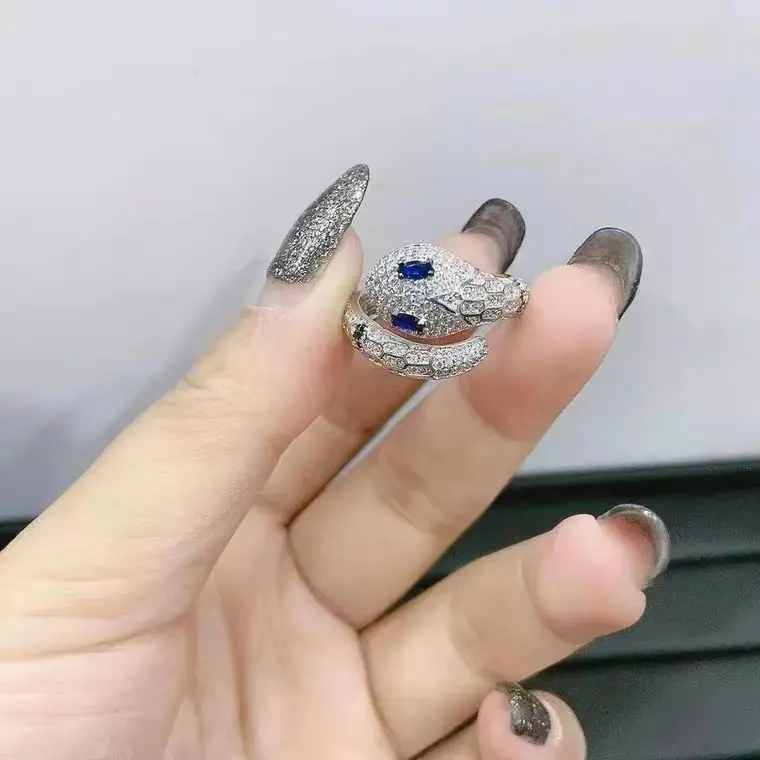 Type A   Silver Blue Eyed Snake Ring