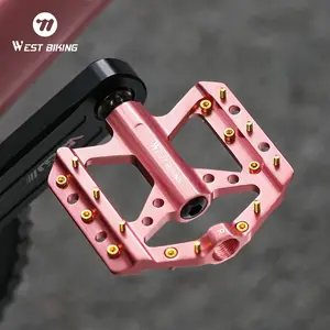 WEST BIKING Bicycle Pedal. Aluminum Alloy Non-slip MTB Road Bike Pedal, Pink Pedal Sealed 3 Bearings Bicycle Pedal