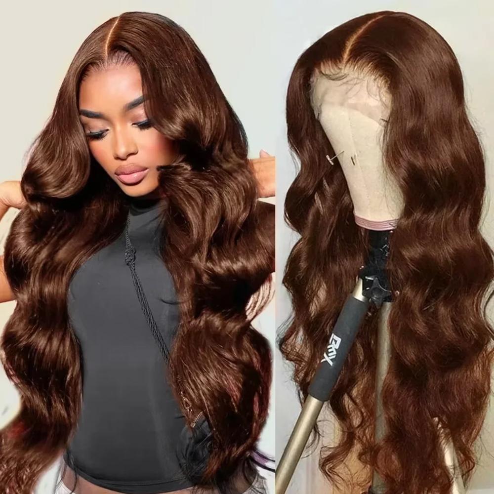 BLING HAIR Brown Body Wave 13x4 / 13x6 Lace Frontal Wig, Real Human Hair for Women with a Pre-Plucked Ear-to-Ear Hairline, Heat Safe, Human Hair Wigs, Female